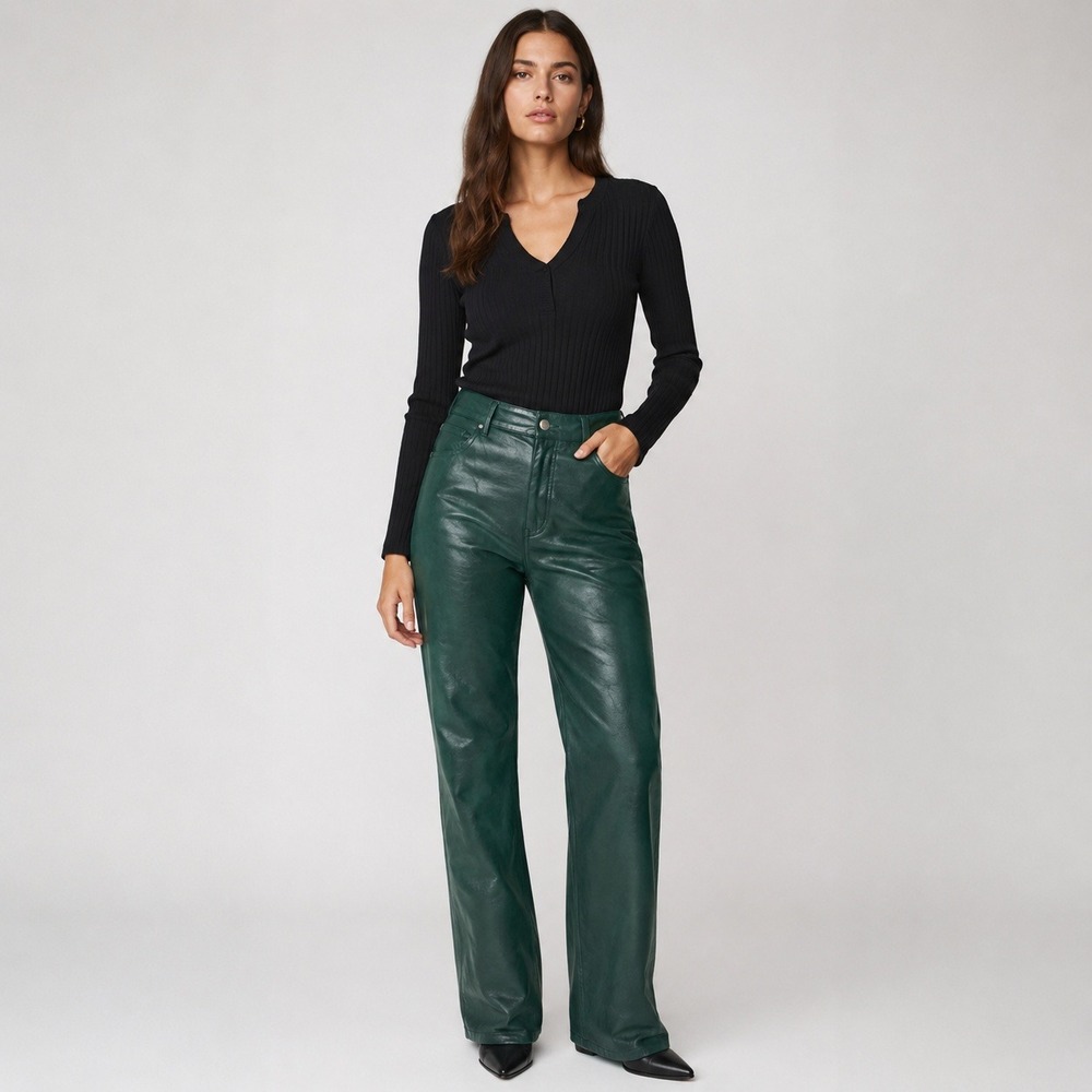 Wilfred The Melina Faux Leather Pants Green Size 00 High Rise Straight Leg
